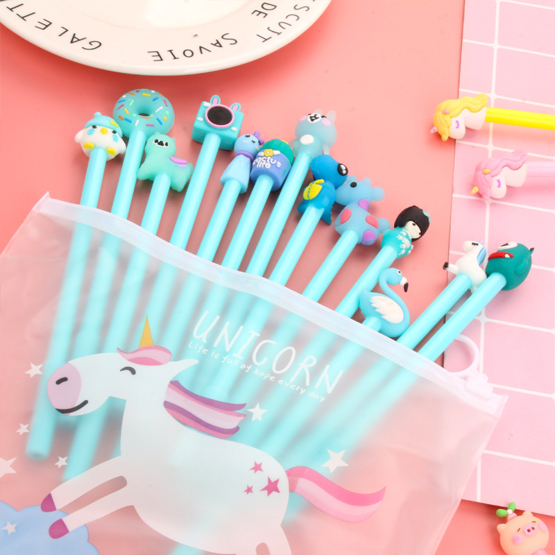 A new and cute cartoon creative black pen for students, a super adorable cartoon gel pen set for girls full figure