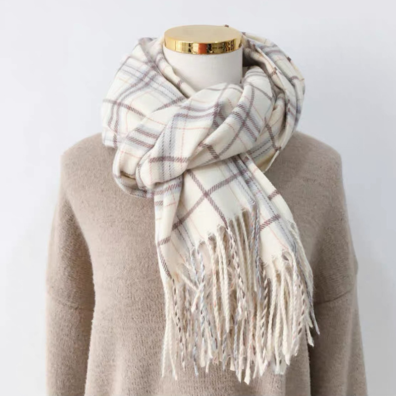 Women's winter 2024 new style high-end checkered shawl, dual-purpose double-sided thickened tassel scarf factory direct sales Specification image