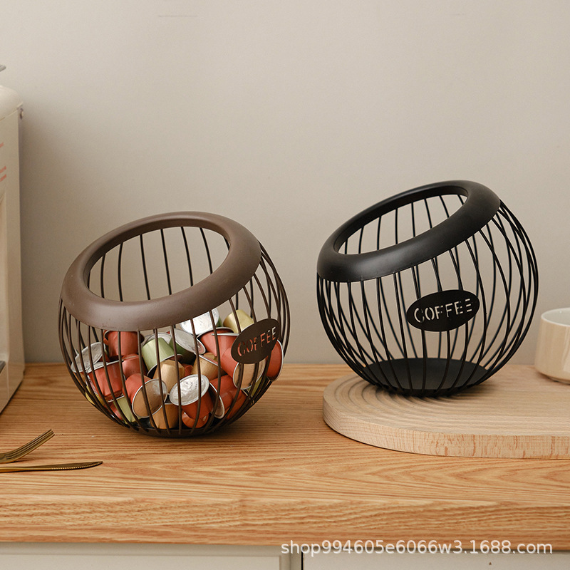 Nordic ironwork coffee capsule storage basket, home bar counter capsule stand, desktop hollowed-out storage basket, storage basket Specification image