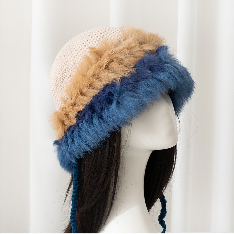 Fluffy/warm lace-up hat, sweet rabbit fur hat, women's autumn and winter face-enhancing little versatile ins woolen cap Application Scenario