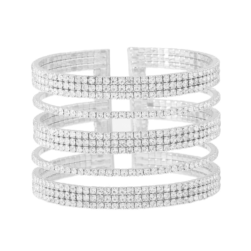 Factory wholesale claw chain jewelry, cross-border multi-row rhinestone steel wire elastic bracelet, trendy and exaggerated stage performance, full diamond opening adjustable bracelet jewelry Item Picture