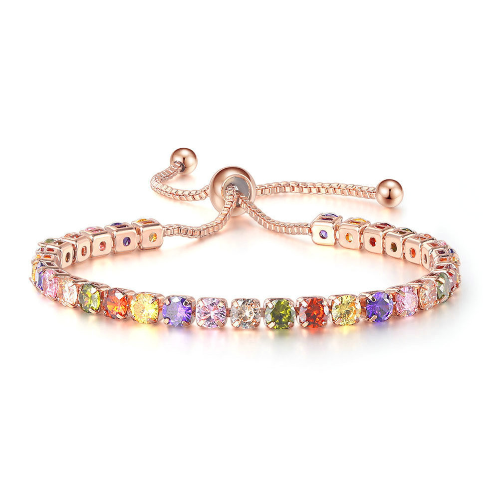Crystal colorful jewelry, Amazon trendy and fashionable gold-plated diamond bracelet, women's tennis ball, Baoman Zircon silver jewelry, 4MM full Specification image