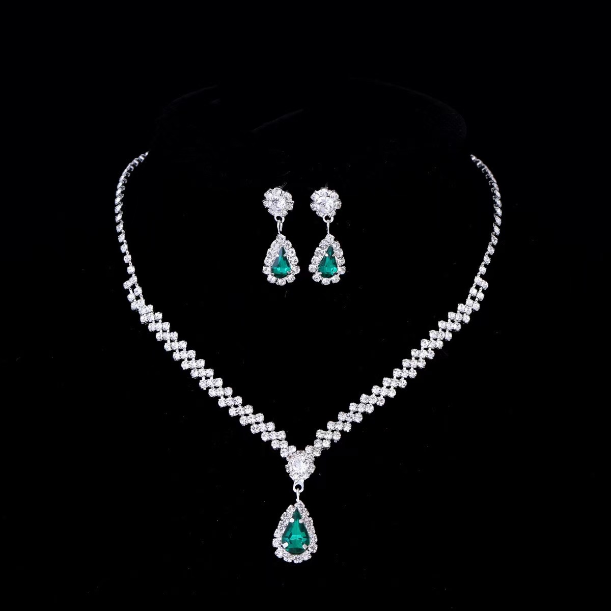 跨境热销水钻爪链项链耳环套装二件套水滴颈链锁骨链晚宴配饰吊坠产品图