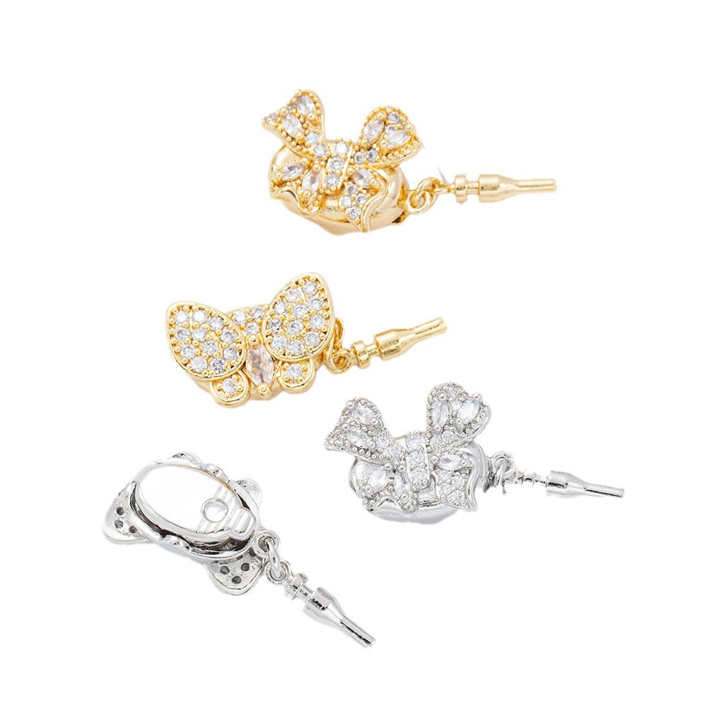 14K gold-plated and zirconium-inlaid three-dimensional bow, pin-type ingot buckle, insertable buckle head diy accessory snap Item Picture