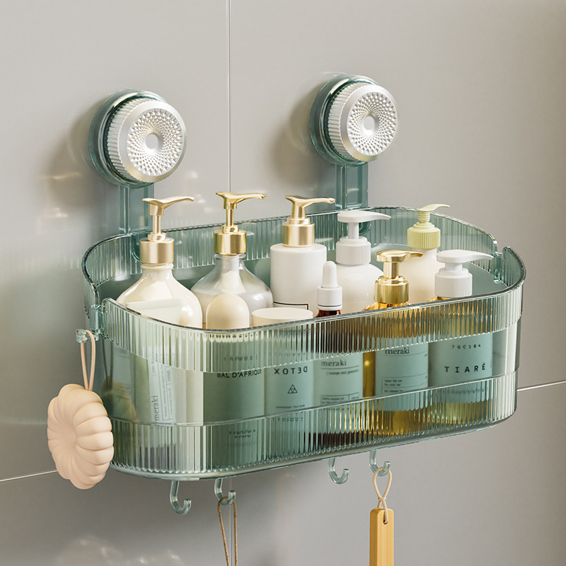 Electroplated suction cup storage rack, bathroom, toilet, cosmetics, washbasin, light luxury wall-mounted storage box without drilling holes Specification image