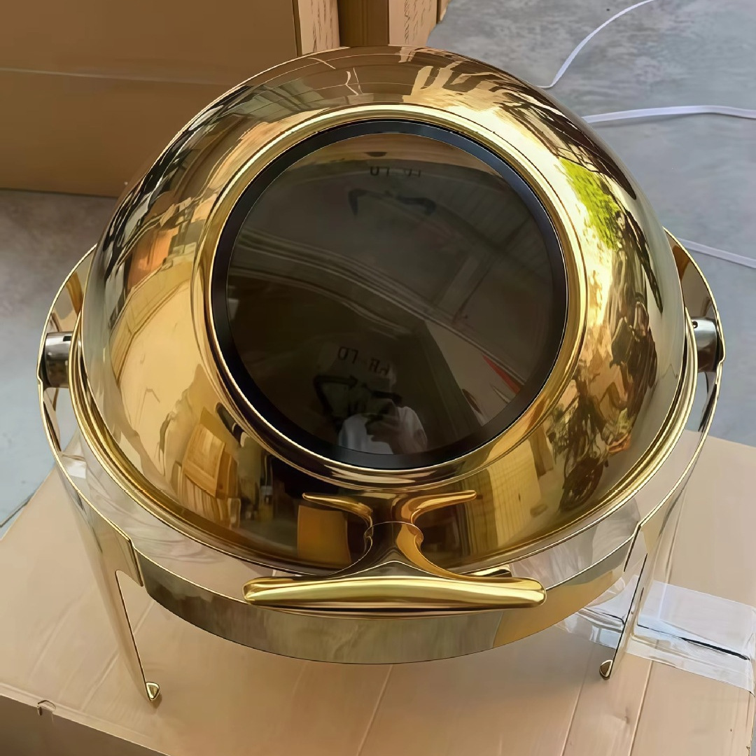 Stainless steel golden insulated pot buffet stove glass window heating 6-liter capacity commercial kitchen equipment full figure