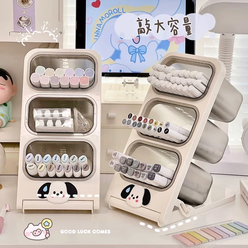 Pen holder stationery storage box, primary school student desk pen holder storage rack, office desk pen holder cartoon cute and fun Specification image