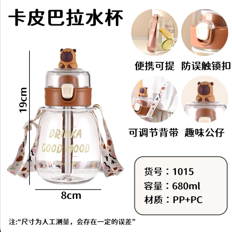 Capibara cartoon doll water cup, children's straw cup, summer outdoor portable sports water bottle, plastic water cup Application Scenario