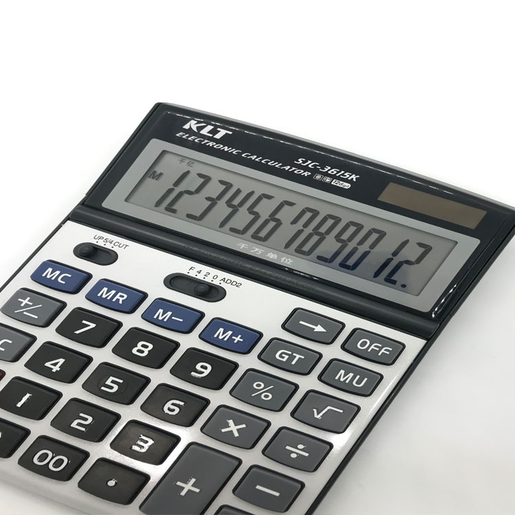 Kuailingtong desktop dual power solar calculator factory direct sales, head-up large screen, metal aluminum surface Specification image