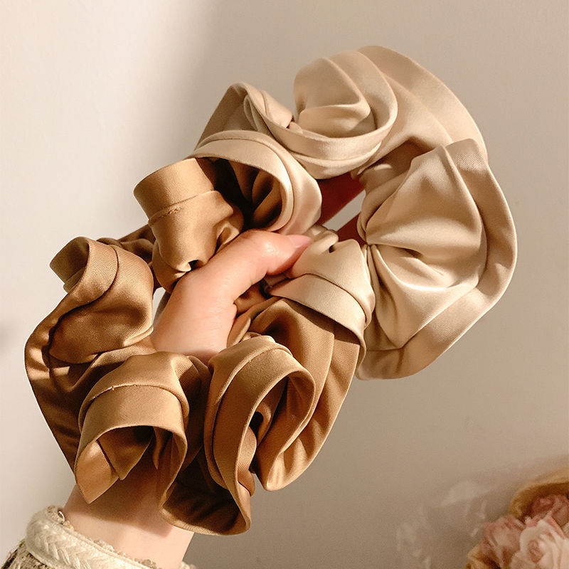 Big news! French high-end style large intestine hair tie ins, huge black fungus edge flower bud satin large intestine hair tie, elegant hair tie Specification image