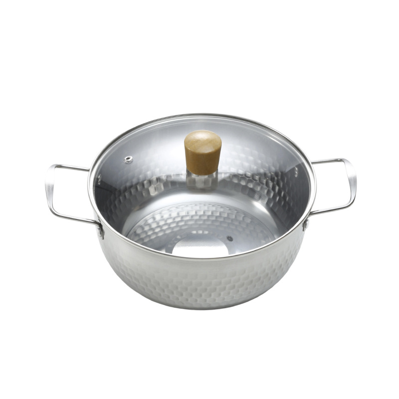 The popular Yiwu Middle East Golden Double-ear snow flat pot with steamer is a single-person pot that can cook Korean-style instant noodles Item Picture