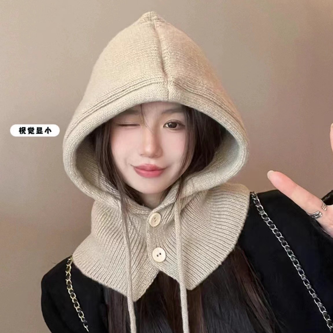 一件代发韩国巴拉克拉法帽子女冬季保暖帽子围脖一体情侣款护耳毛线针织帽地摊批发