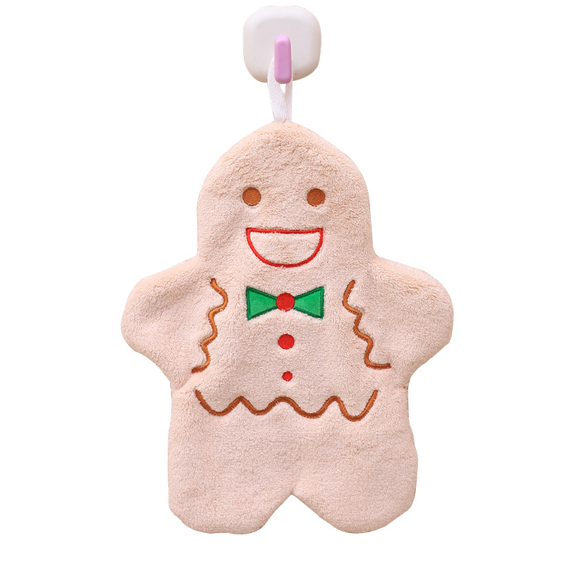 Coral fleece gingerbread Little Person Hand Towel, Kanglewu Hanging Creative thickened double-sided absorbent Cartoon hand towel Item Picture