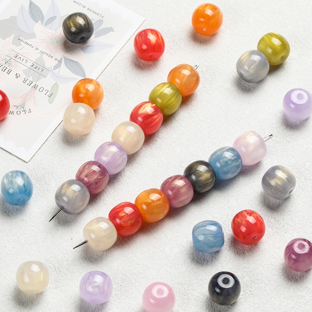 11*12 candy-colored gilded resin bucket beads, DIY loose beads, spacer beads, handcrafted beaded bracelet jewelry, small accessories details Picture