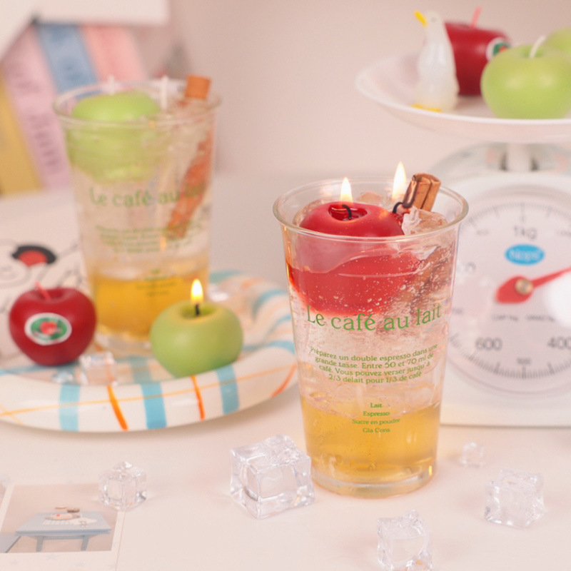 Vela de forma transfronteriza manzana al por mayor bebidas burbujas velas perfumadas jaleas vasos de cera velas de frutas perfumadas Specification image