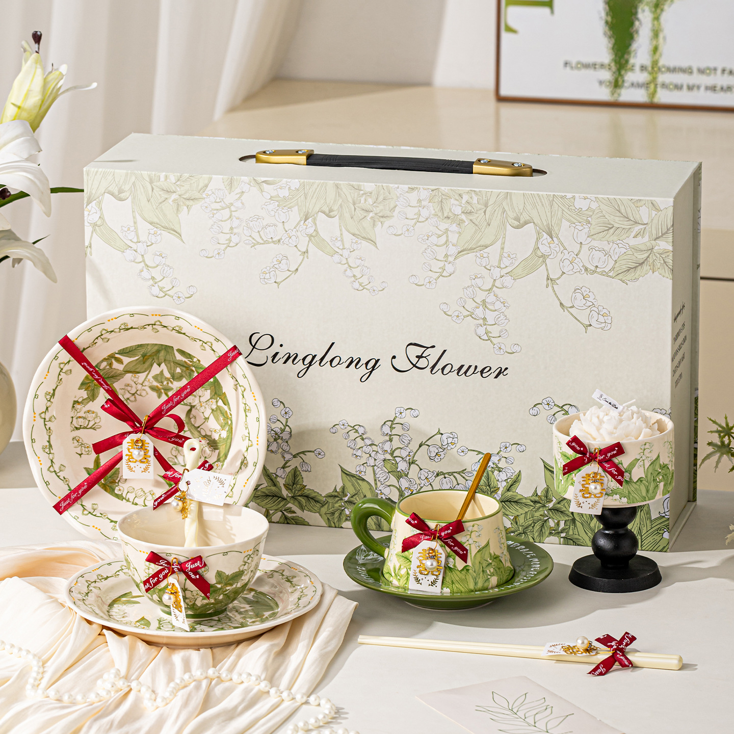 Ceramic tableware, fresh and clean bowl and plate set, household ceramic bowls, high appearance level bowls, plates, plates, rice bowls, wedding ceramic tableware gift box wholesale details Picture