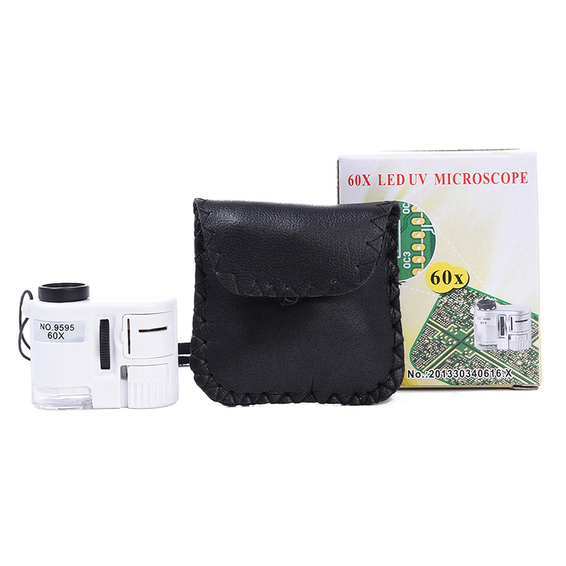 9595 White microscope for antique, jade and jewelry identification and testing, 60x magnifying glass with LED light source for banknote inspection details Picture