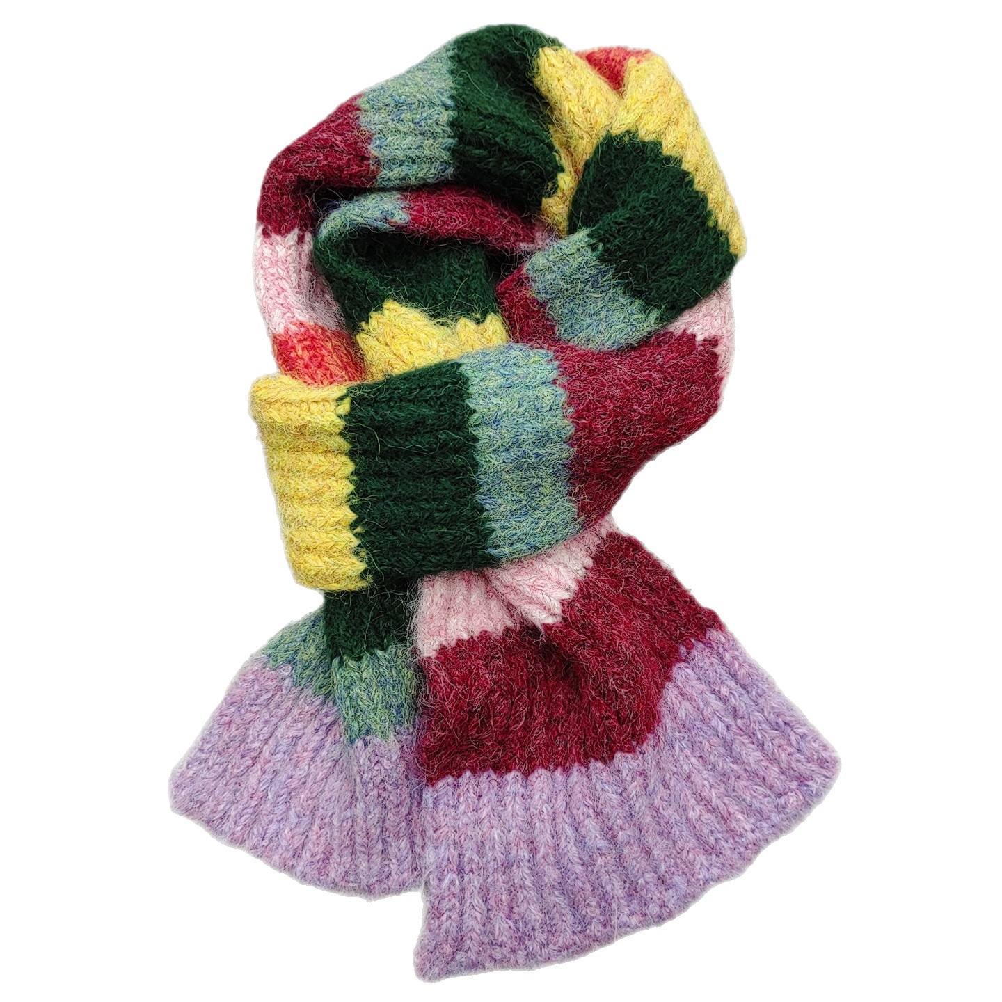 Korean retro seven-color patchwork knitted woolen scarf for women's autumn and winter couples, thickened, warm and versatile, trendy scarf Item Picture