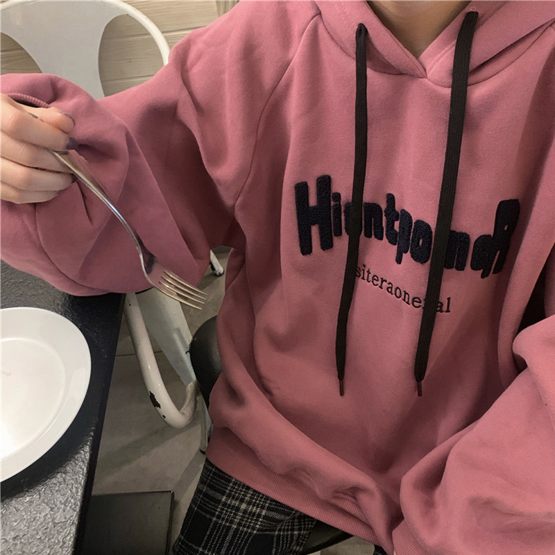 Cross-border American hoodie for women in autumn and winter, with fleece, thickened, loose, large size, stylish and youthful, versatile pullover and hoodie for delivery Specification drawing