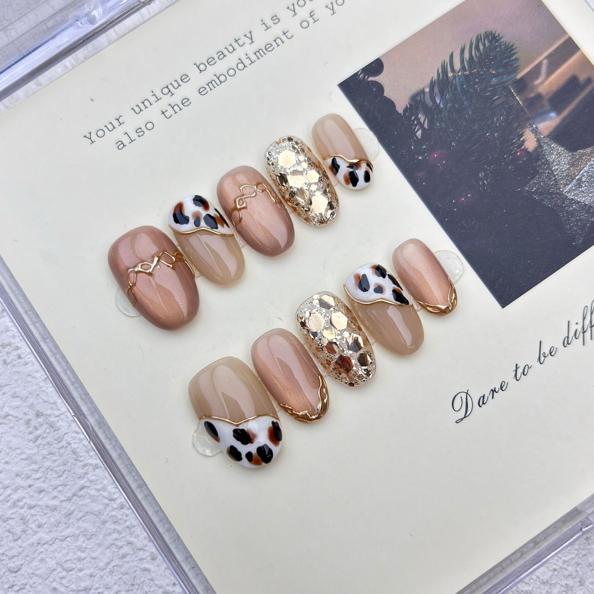 【豹富】纯手工穿戴甲手作高级感精致豹纹猫眼爆闪美甲工厂批发产品图