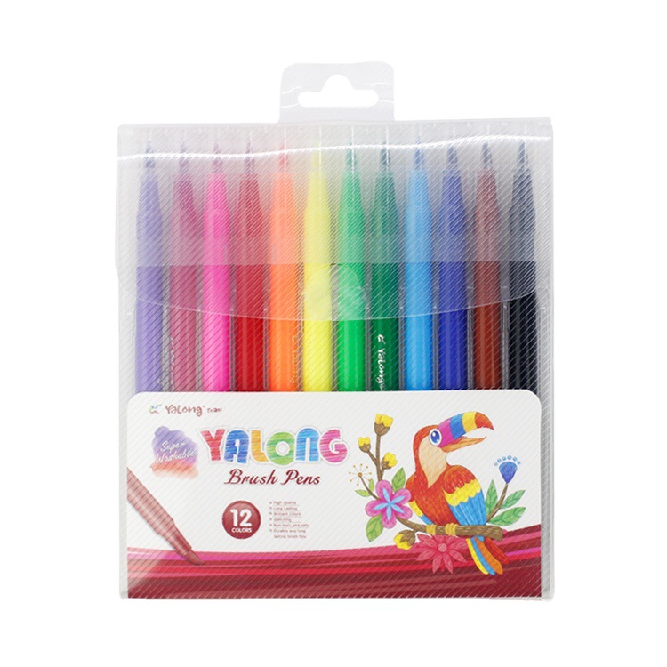 Yalong Cross-border Factory Price 12-color nib watercolor pens, art brushes, children's writing and drawing pens