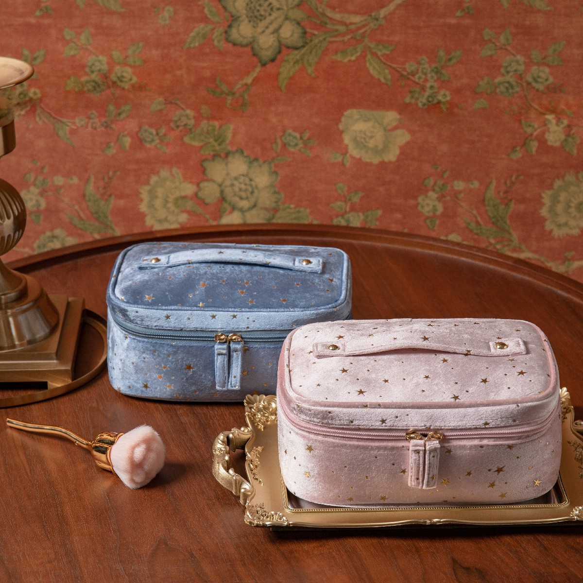 法兰绒化妆收纳包手提绒布女手拿包大容量星空化妆包北欧风ins细节图