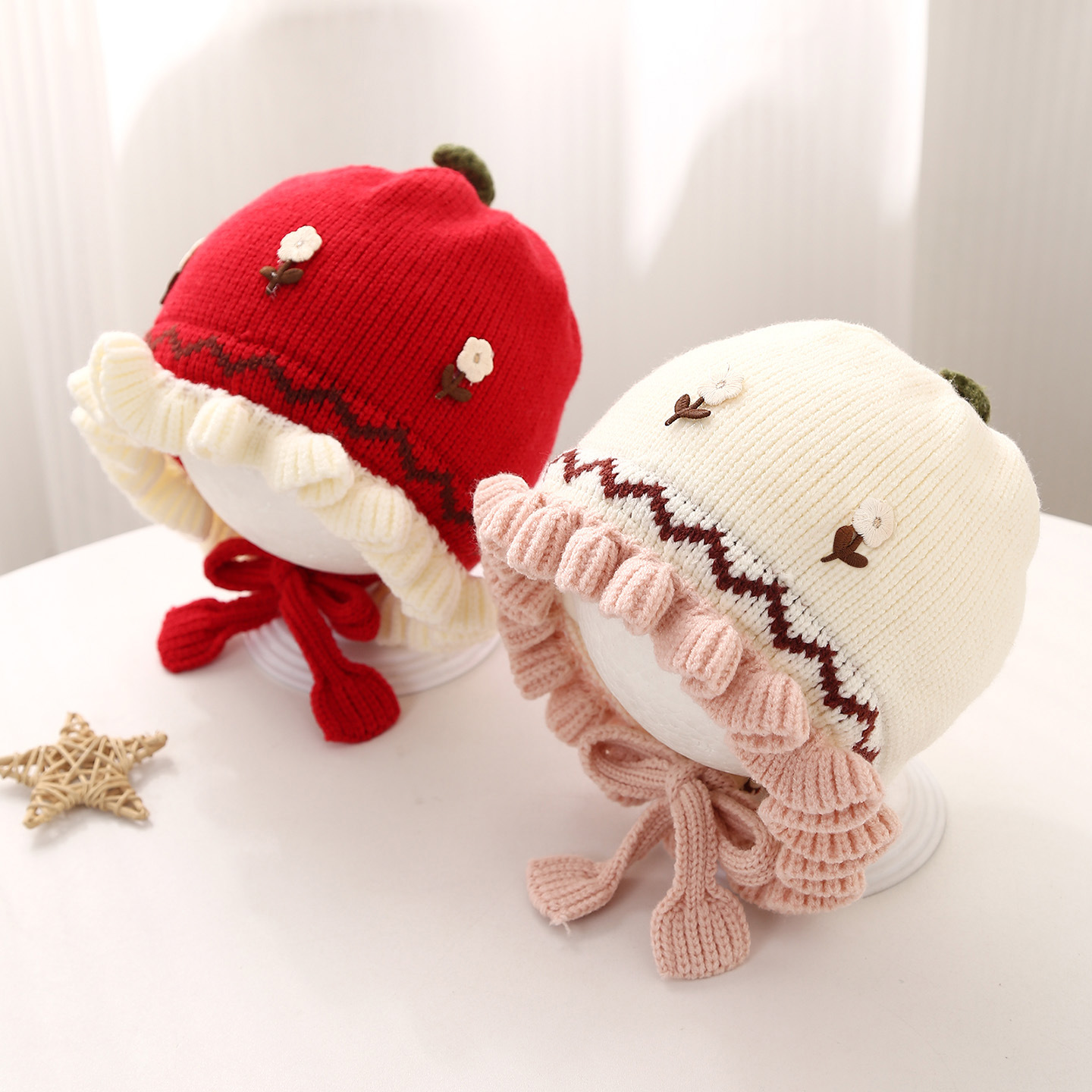 婴儿帽子秋冬季可爱甜美针织公主帽冬天女童宝宝保暖护耳毛线帽潮细节图