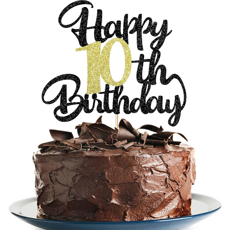 跨境专供数字英文生日快乐蛋糕插牌黑金闪亮蛋糕装饰派对用品