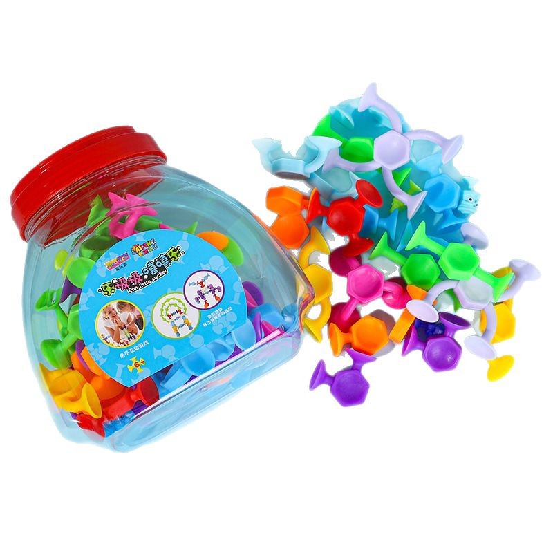 百变粘粘乐拼接吸吸乐益智拼装玩具吸盘软硅胶积木蛋壳装洗澡DIY白底实物图