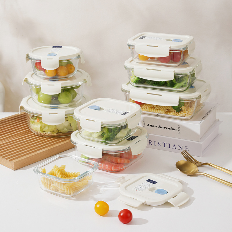 Glass lunch boxes can be heated in the microwave. Special lunch boxes for bringing lunch boxes to work. Glass bowls. Sealed food preservation boxes Specification image