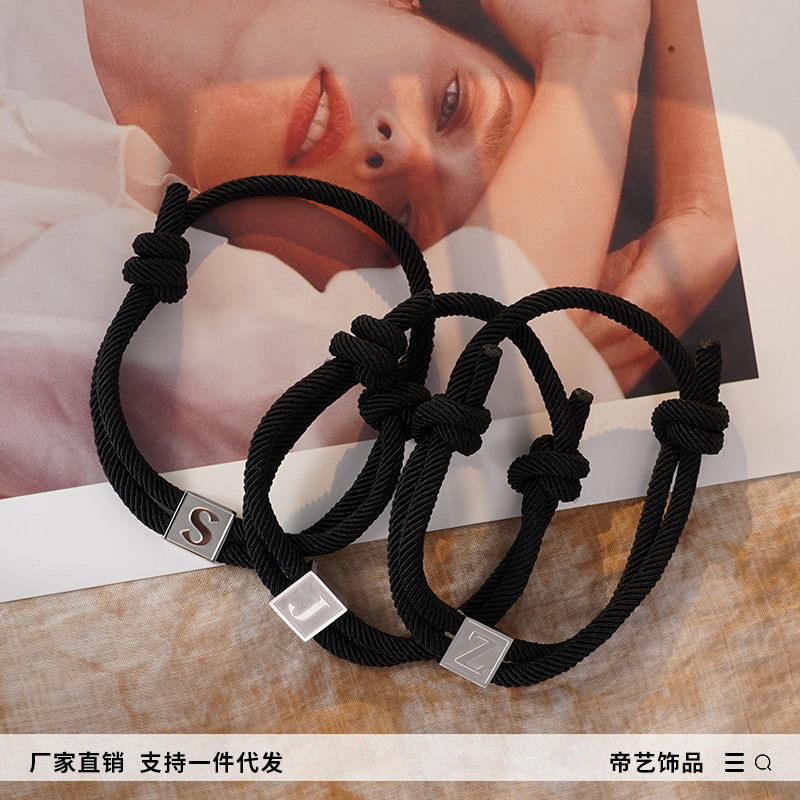 European and American cross-border nylon rope first letter bracelet, titanium steel 26-letter pendant bracelet, hand-woven adjustable bracelet full figure