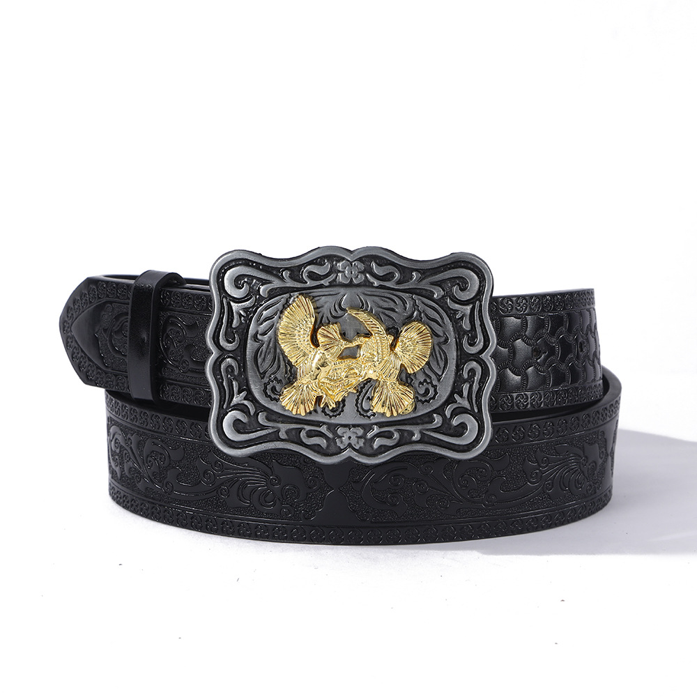 Embossed three-dimensional buckle fashionable and trendy outfit, high-end denim belt accessory, individual retro style belt details Picture
