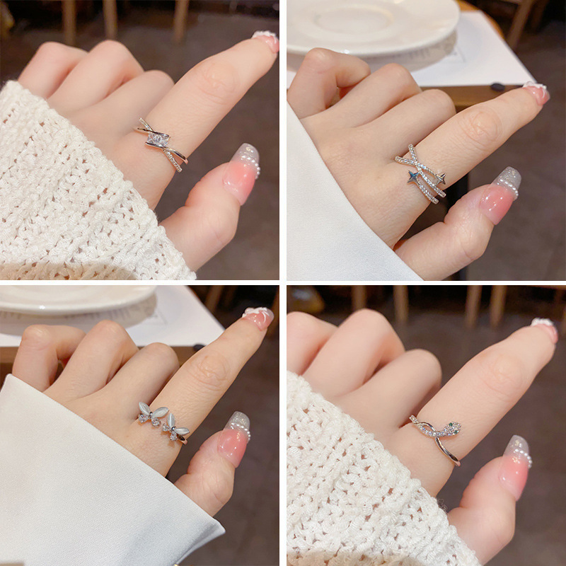 轻奢时尚锆石开口戒指女小众设计高级感银色食指环ins风手饰品