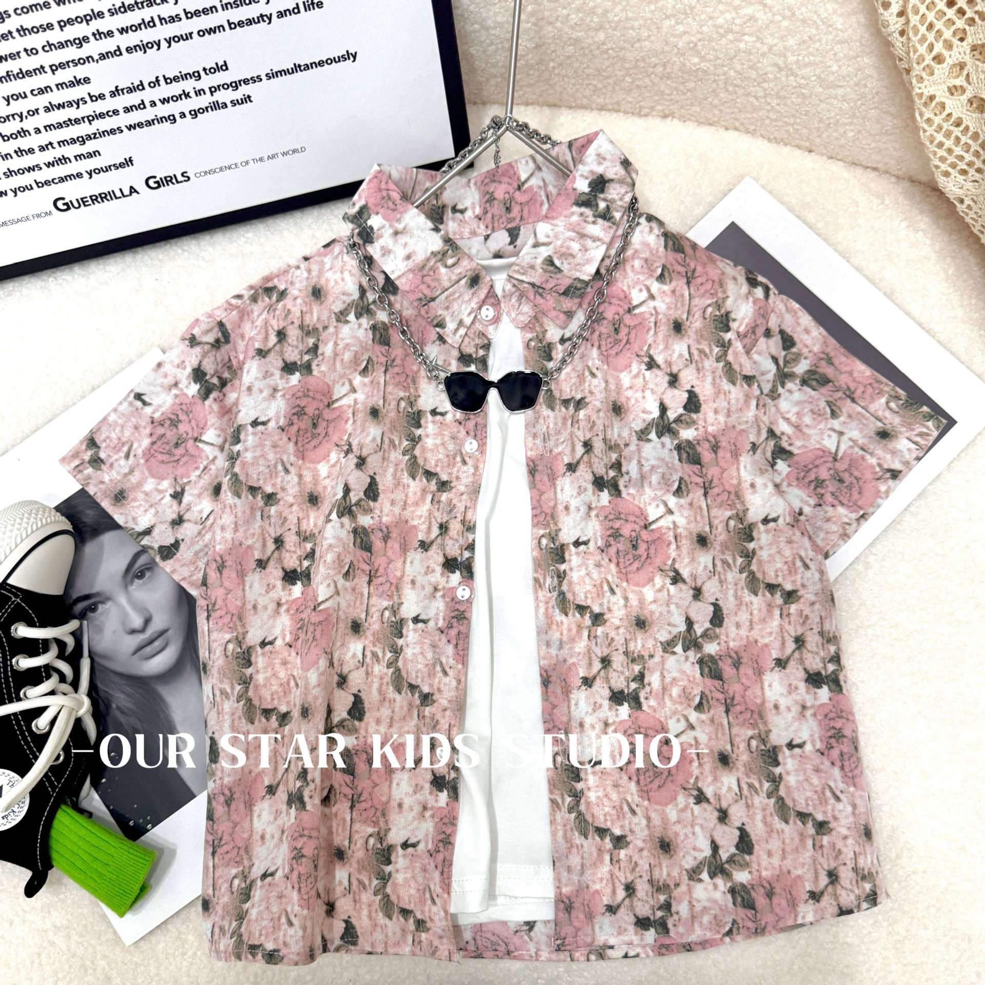 【 Monet's Garden 】 Boys' Summer short-sleeved shirt set, new children's summer casual wear for both big and small kids Specification image