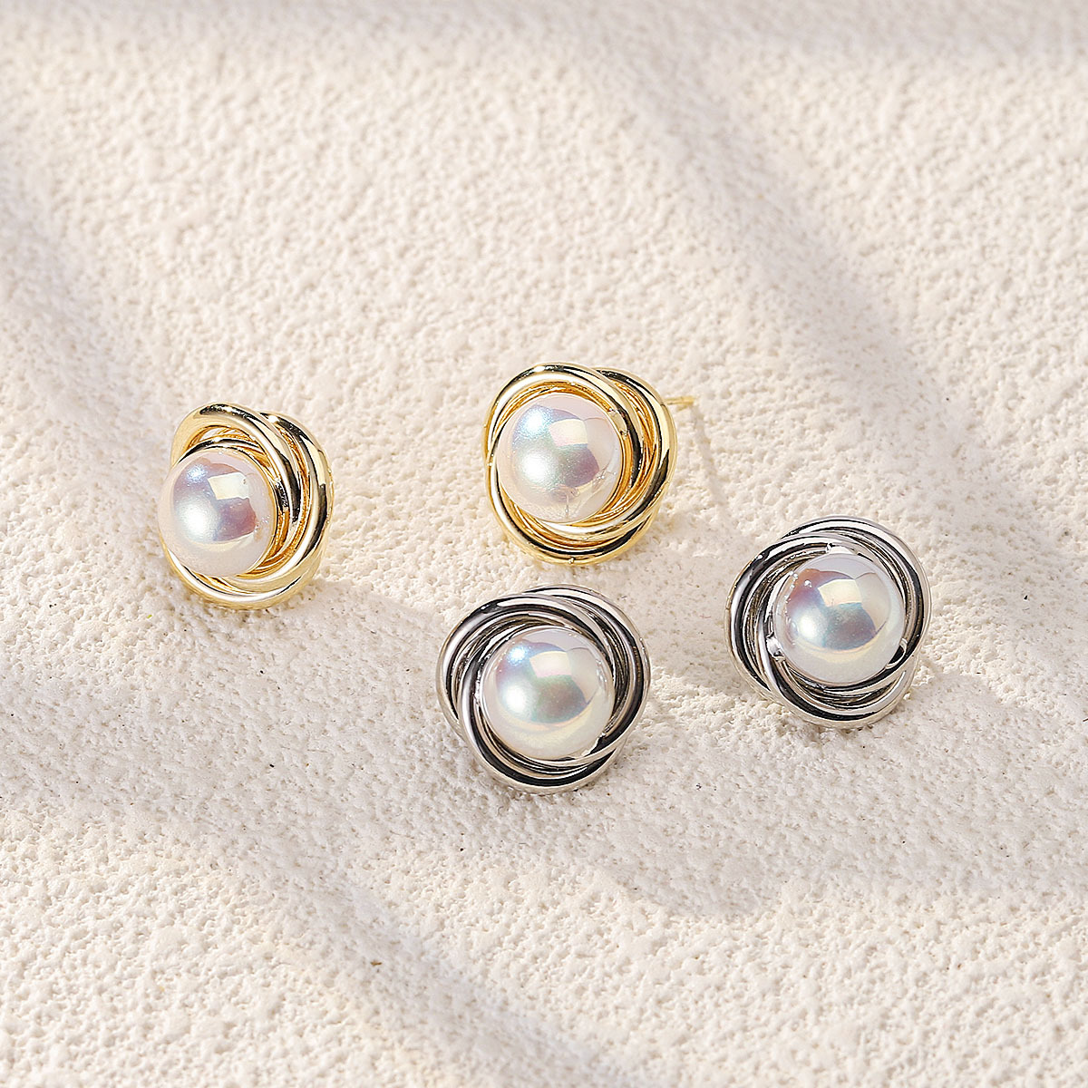 French high-end pearlescent pearl stud earrings, Instagram-style S925 silver needle earrings, 14K gold earrings, trendy wholesale Specification drawing