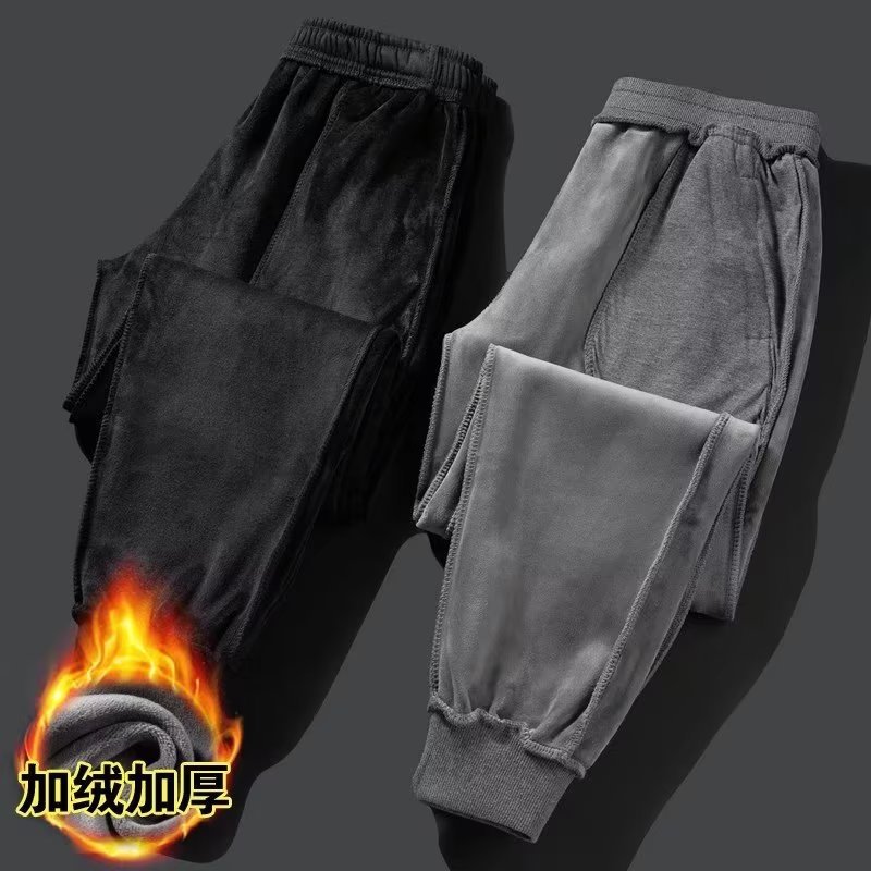 Casual long pants for men's autumn and winter, new sporty Korean style trend in stock wholesale, fleece thickened zipper sweatpants Specification drawing