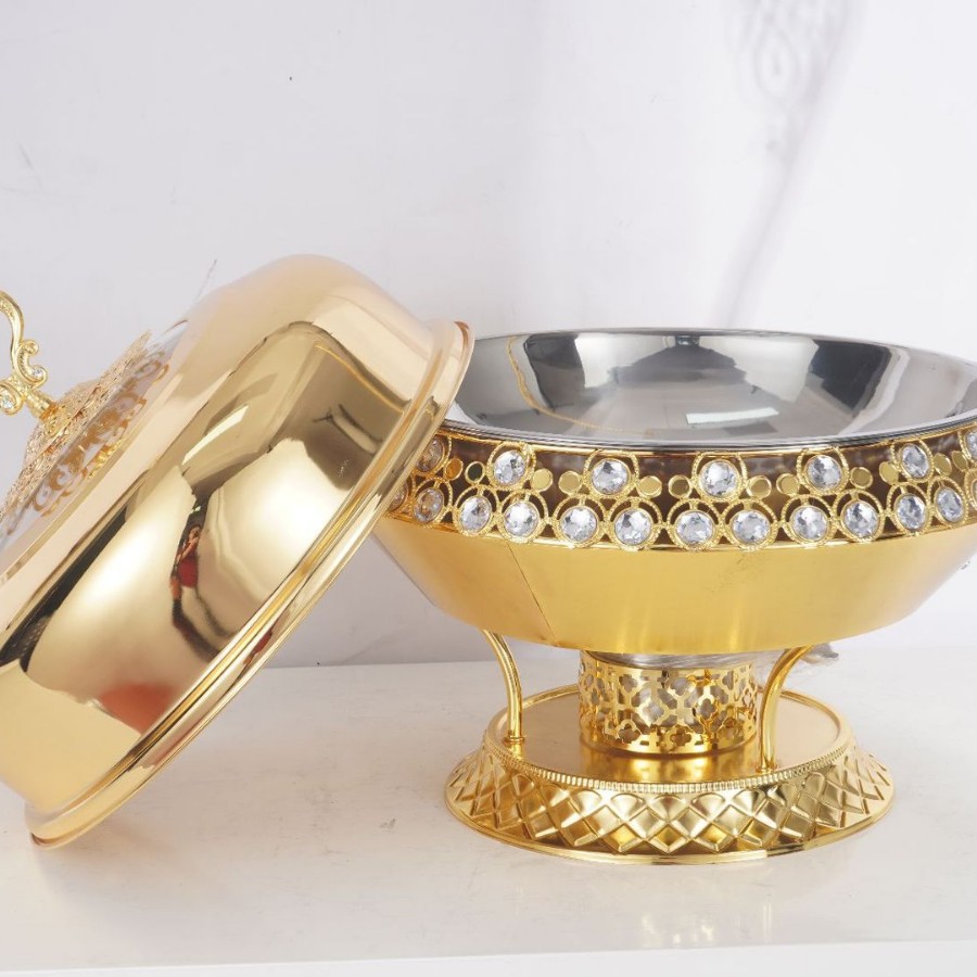 Hotel Restaurant Golden Luxury diamond-encrusted hook Stainless steel Buffet stove Hanging Chafing Dish Item Picture