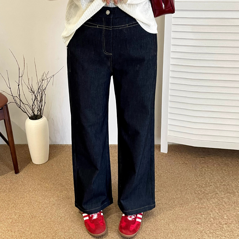 大码女装松紧直筒裤女百搭休闲裤2025秋胖mm宽松阔腿牛仔裤NK1323