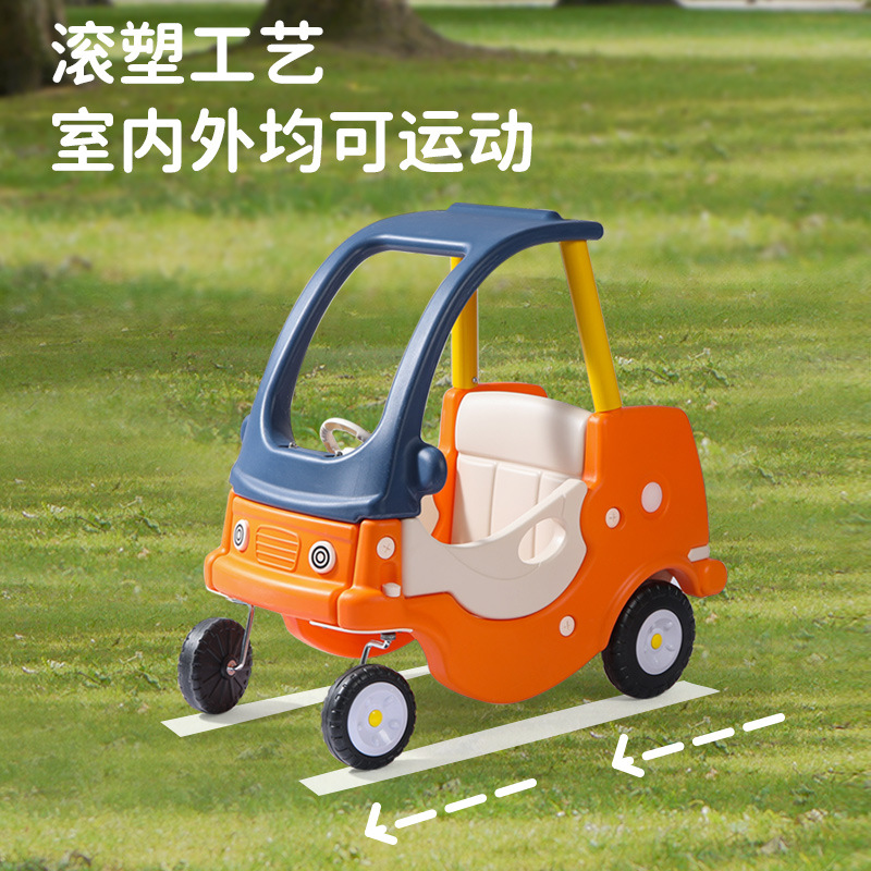 Plastic sliding toy car, play castle, fire princess car, baby walking scooter, four-wheel assist small house details Picture