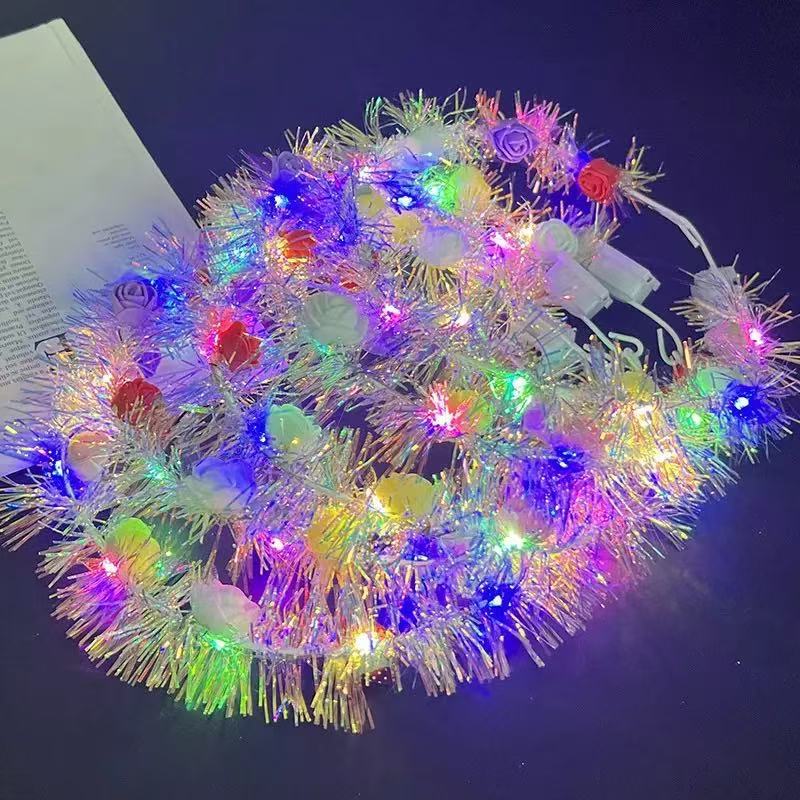 发光花环头饰带灯大泡沫花金丝花环闪光发箍夜市摆地摊玩具批发