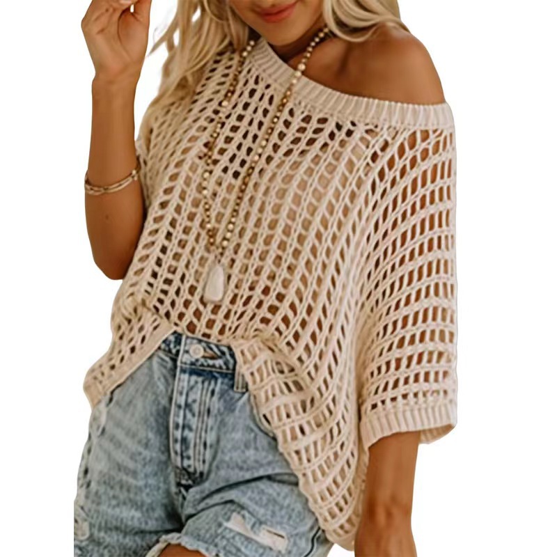 European and American cross-border hollowed-out knitted sweater summer new style loose beach cover thin bikini sexy sweater for women