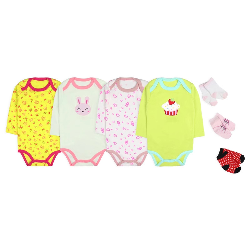 厂家直销批发婴儿连体衣新生儿宝宝纯棉爬服长袖哈衣袜子礼盒套装细节图