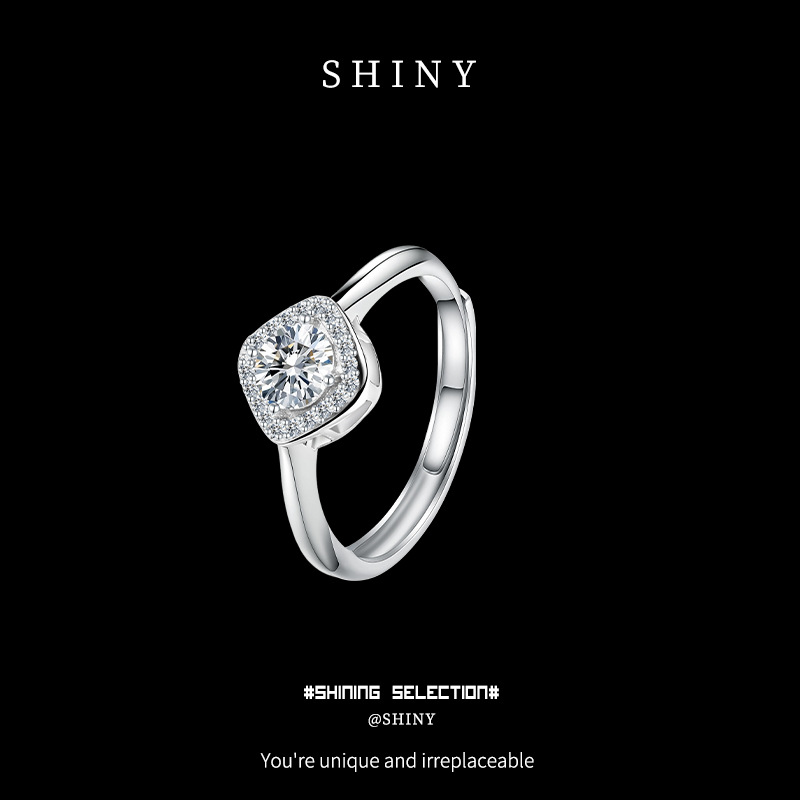 Cross-border temu Moissanite six-prong light luxury open ring wholesale social media live stream High-end pure silver fashionable women's ring Application Scenario