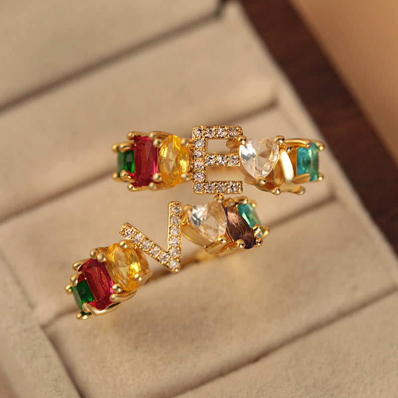 Wholesale of popular hand-set colored zirconium 26-letter open ring for women on Instagram in a cool and casual style Application Scenario