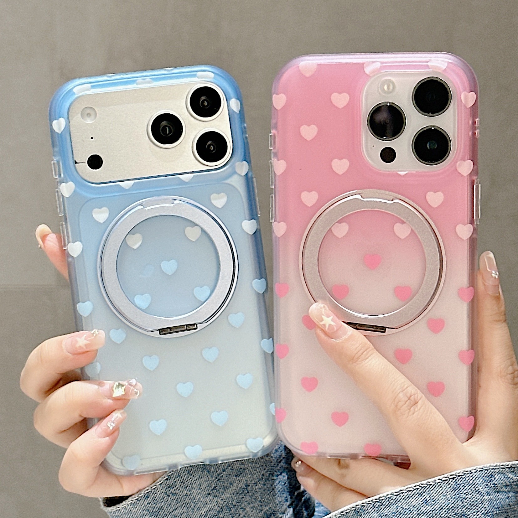 ins Korean-style 360-degree rotating stand with a gradient heart shape, suitable for iphone17promax and iPhone 16 phone cases with a matte texture Specification image