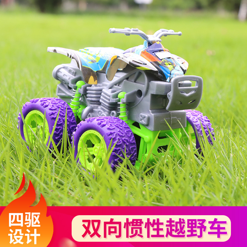 Children's inertial four-wheel drive off-road vehicle toy dinosaur motorcycle shockproof and shock absorption boy simulation stunt car model details Picture