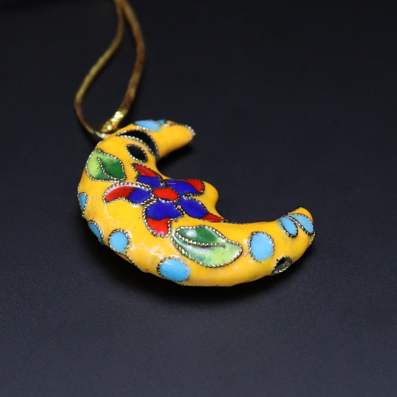 北京景泰蓝老货圣诞装饰挂件工艺礼品掐丝珐琅花丝银蓝小号月亮