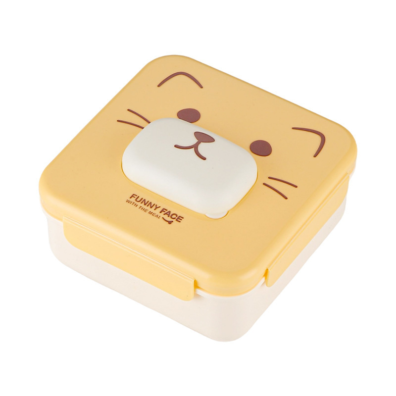 Cute compartments student lunch box that can be heated in a microwave oven. Home cartoon bento box. Office worker lunch box with tableware Item Picture