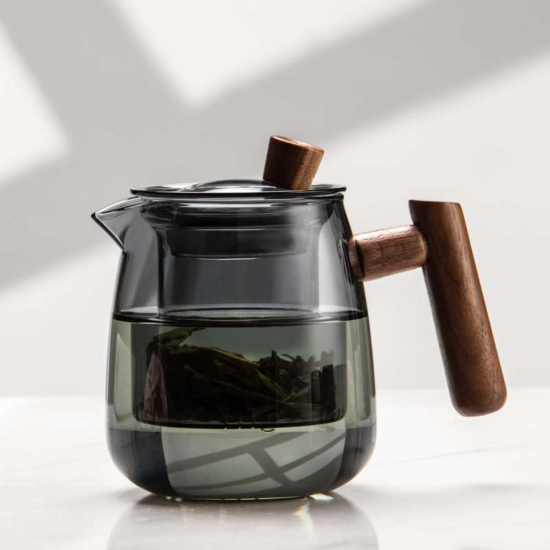 High borosilicate glass teapot, walnut wood side handle, open flame electric ceramic stove heating tea pot, heat-resistant Specification image