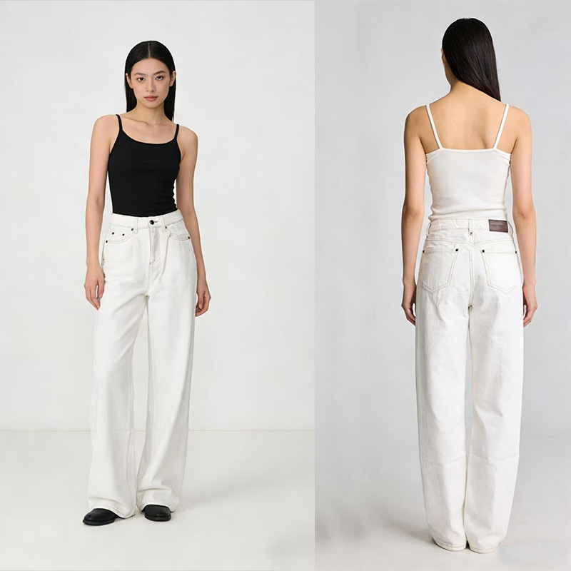 BC High-waisted straight-leg jeans for women, beige, simple style, versatile, casual, loose, wide-leg trousers, European and American style 2026 Specification image